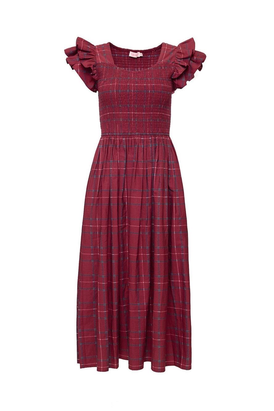 Ivy City Co Hattie Dress in Burgundy Plaid Size XS Cottagecore NWT Smocked